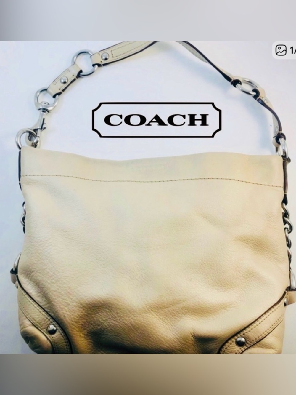Coach Carly Legacy Gold Metallic / Cream Pearlescent  Leather Hobo Bag